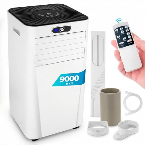 Nyxi 9000 BTU Powerful Portable Air Conditioner, 3-in-1 Portable AC Unit (Air Con + 24L/Day Dehumidifier + Cooling Fan) Remote Control, Window Kit, 24hr Timer, Energy Class A for Home Office Bedroom