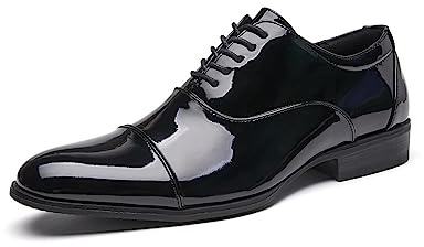 Zapatos de charol para hombre de estilo británico brillante con tres costuras, zapatos Oxford formales de negocios, zapatos de boda, zapatos de alto rendimiento, Negro, 43 EU