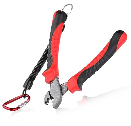 LEONTOOL Fishing Pliers for Single-Barrel Sleeves Fishing Crimper with Cutter Saltwater Fishing Gear Tackle with Lanyard