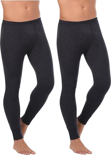 BestSale247 Termounderkläder för män, långa (2-pack) – innerfleece varma vinterunderkläder, skidunderkläder bomull, Mörkgrå, L