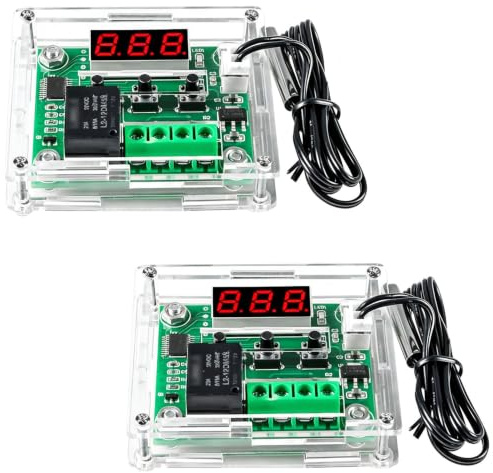 VISSQH 2 Stücke DC 12v Temperature Controller,W1209 LED Digital Thermostat Temperaturschalter Modul Bord -50~110°C mit Wasserdichten Sensor Sonde