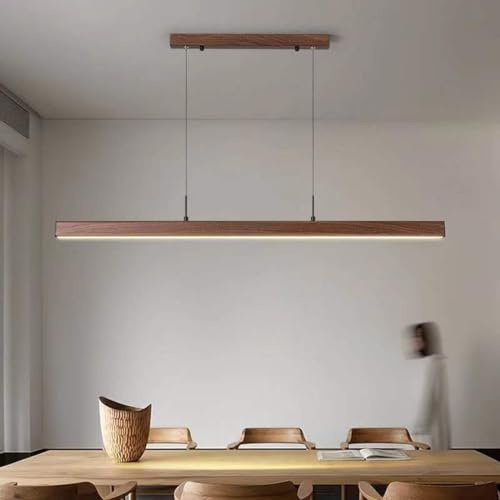 Bellastein LED Pendelleuchte Esstisch hölzerne Kronleuchter Vollspektrum Büro Rezeption Bar LED Hängeleuchte ein Wort Esszimmer Pendellampe (Walnussholz Farbe (vollständiges Spektrum), 100cm)