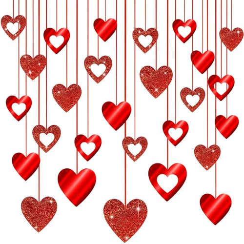AONAT 40 Stück Herz Girlande,Herz-Glitter Rot Girlande,Hochzeitsgirlande Herzen,HäNgende HerzföRmige Ornamente füf Hochzeiten Valentinstag Weihnachten Geburtstagsfeiern