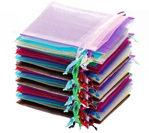 Chyuxinda 100 Stück Organzabeutel Organzasäckchen Geschenk Säckchen Geschenkbeutel Organza Schmuckbeutel Hochzeit-Säckchen Hochzeitsbevorzugung Geburtstagsfeier (15 * 10 cm, Bunt)