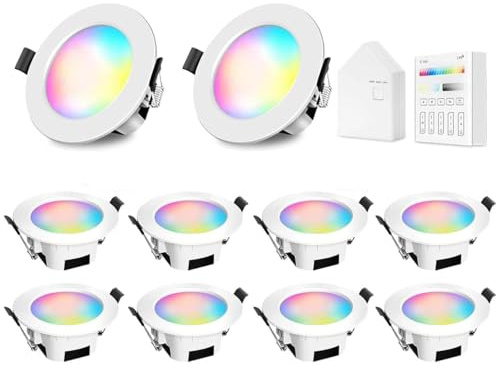GEYUEYA Home Einbaustrahler Led 10er Set, 5W 230V Smart Bridge | RGBCW Dimmbar, Mit Fernbedienung, Bluetooth/WLAN Steuerung per App, Mesh-Netzwerk