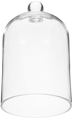 POPETPOP Glass Cloche Dome Bell Jar Display Case 9 Clear Glass – Space-Saving for Shelf or Desk Display – for Plants, Collectible Figures, Candle Decor, Terrariums