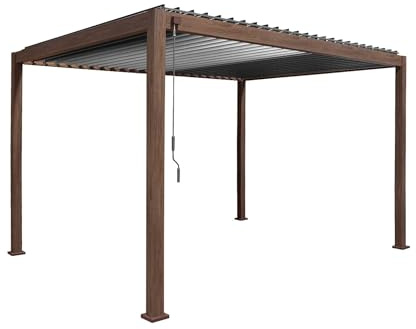 Pérgola bioclimática 3 x 4 m de aluminio con láminas orientables, triunfo, 3 x 4 m, madera oscura, 400 x 300 x 240 cm