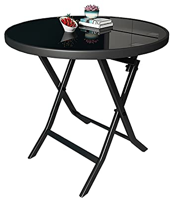 Klapptisch,Esstisch für den Haushalt/Freizeittisch/Verhandlungstisch/tragbarer Campingtisch,runder Tisch aus gehärtetem Glas,60/70 cm (70 cm)