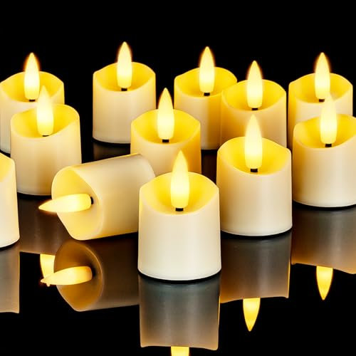 Homemory 12Pack Timer Flameless LED Votive Candles, Realistic 3D Flickering Flameless Candles, Long Lasting Battery Operated Tealight, for Thanksgiving Day, Christmas, Wedding Decor- Ivory Base