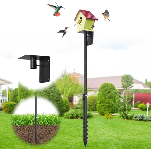 Bird Feeder Poles for Outdoors Heavy Duty 75 Inch Birdhouse Stand Stake 1 Inch Adjustable Metal Bird Buddy Mounting Pole with 5-Prong Base for Yard Garden Wild Birds Watching
