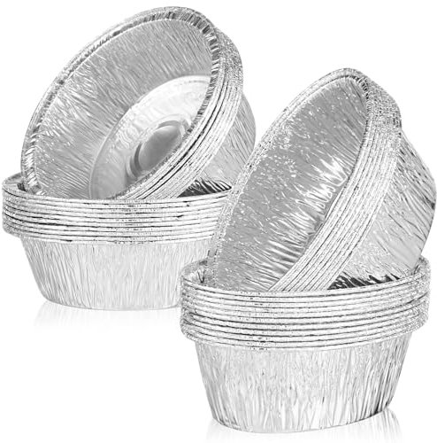 YDYAENIO Barquette Aluminium Lot de 40 moules Ronds en Aluminium for Cuisson au Four, Plats à Tarte, Plateaux for Aliments, Assiettes à Tarte, Service en Aluminium(8cm)