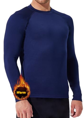 SURFEASY Camiseta térmica de manga larga para hombre con forro de vellón Otoño Invierno Partes superiores cálidas Camiseta de manga larga para fútbol, esquí, deportes de invierno, azul oscuro, XL