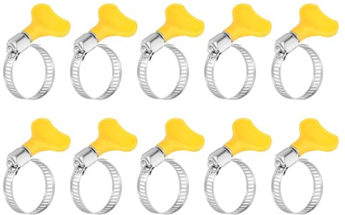 sourcing map 15Pcs Stainless Steel Hose Clamps Worm Gear Hose Clamp, 19-29mm(3/4 to 1-1/8) Adjustable Thumb Screw Key Type Clamps Fuel Line Clamps 8mm Bandwidth for Plumbing, Yellow