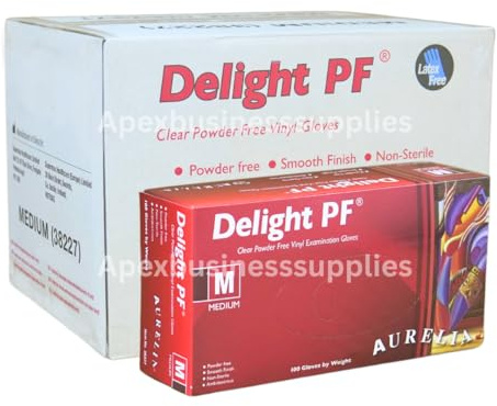 Apex Business Supplies 1000 Medium Clear Vinyl Gloves Delight PF Disposable Gloves | Powder Free and Non-Sterile Multipurpose Strong Disposable Gloves | Medical & Food Grade Gloves