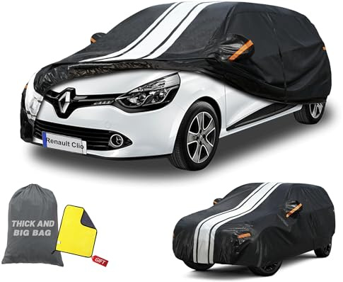 Cowtcver Housse Voiture Imperméable pour Renault Clio Ⅰ/Ⅱ/Ⅲ/Ⅳ/Ⅴ/Ⅵ 1998-2026 | Bâche Voiture Extérieure Respirante Contre Pluie Soleil Poussière, Housse de Protection Voiture avec Zip et Doublure en Coton