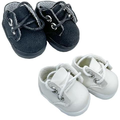 niannyyhouse 10 cm Puppenschuhe, Länge 3,8 cm, Plüschpuppe verkleiden sich (schwarz + weiß)