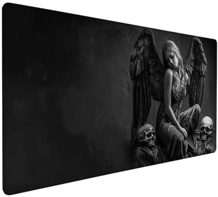 Schwarz Mousepad XXL 900 x 400 x 3 mm, Groß Gaming Mauspad Feder Muster, Schreibtischunterlage rutschfeste Gummibasis, Wasserfest Mouse Pad Vernähte Kanten, Büro Deko, Geschenke für Frauen Z-868