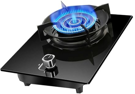 GCGC Gaskochfeld, Gaskocher for Den Tisch Und Eingebettet Mit Flammenausfallschutz, Gaskochfeld 5,2 KW NG/LPG, Einzelner Gaskocher for Heimcamping Im Freien(NG)