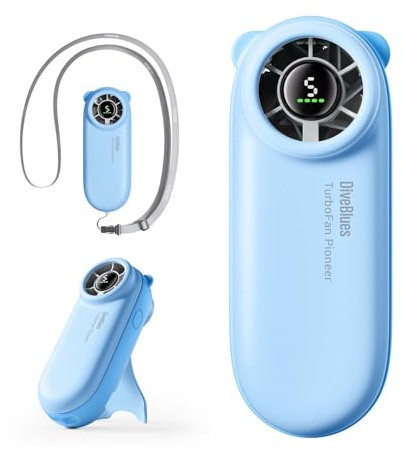 Diveblues Mini Ventilador de Mano Portátil Turbo, Hasta 16 Horas de Batería, Recargable USB 4000mAh, 5 Velocidades Ajustables, Ventilador de Bolsillo para Viajes, Exterior, Conciertos y Dar Regalos