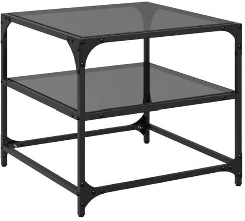 HEFZGDB Couchtische mit Glasplatten 2 STK. Schwarz 50x50x45 cm Stahl Couchtisch Landhausstil Coffee Table Living Room Stubentisch Sofa Tisch für Wohnzimmer Innenhof Café Garten