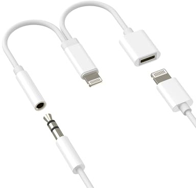 Blixt till 3,5 mm hörlurar, uttag aux-ljudadapter (2-i-1) för iPhone 14 13 Pro Max för Apple MFi-certifierad laddning anslutning för iPad hörlursladdare, splitter, Lighting omvandlare, biltillbehör