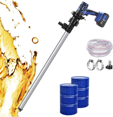 92cm Cordless Electric Drum Oil Pump, 90-150L/MIN Portable Fuel Transfer Pump, 4m Hose, Plug-in Barrel Pump for Diesel, Non-Corrosive Liquid(Stainless-Steel-Tube)