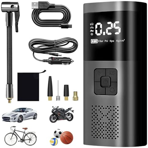 Herbst Elektrische Luftpumpe, 6000mAh Akku Luftpumpe Kompressor mit 4 Adapter für Auto/Motorrad/Fahrrad/Ball, Tragbare Fahrradpumpe Elektrisch