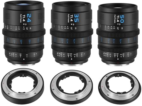 SIRUI VP-1 Vision Prime 1 T1.4 Full Frame Cine Lens Set, 24mm, 35mm, 50mm Manual Focus Cinema Lens with Pre-Installed E Mount, Interchangeable RF/Z/L Mounts, 1 Lens for 4 Mounts (Black)