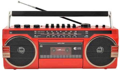 Classic 80s Retro - Lettore CD e cassette portatile con radio AM/FM, Bluetooth e manopole del volume, perfetto per riunioni di famiglia e viaggi