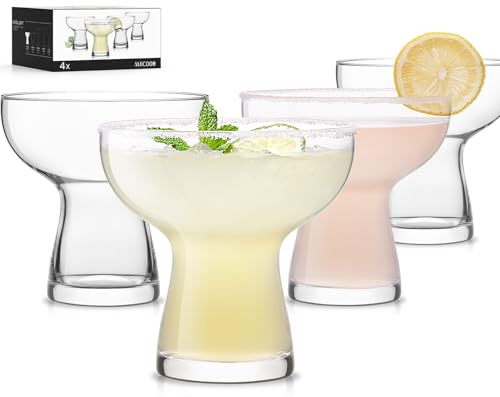 LUNA & MANTHA Coupe Glasses Set of 4, 10oz Stemless Margarita Glasses, Modern Hand-blown Margarita Glass for Daiquiri, Frozen Cocktails, Dessert, Daily Use, Home Bar, Birthdays Gift, Crystal Clear