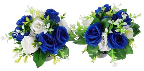 TOYANDONA 1 Paio Decorazione Della Lapide Fiori Funebri Fiori Del Cimitero Decorazioni Tombali Per Cimitero Bouquet Di Rose Artificiali Decorazioni Cimiteriali Per Tomba Panno Di Seta Blu
