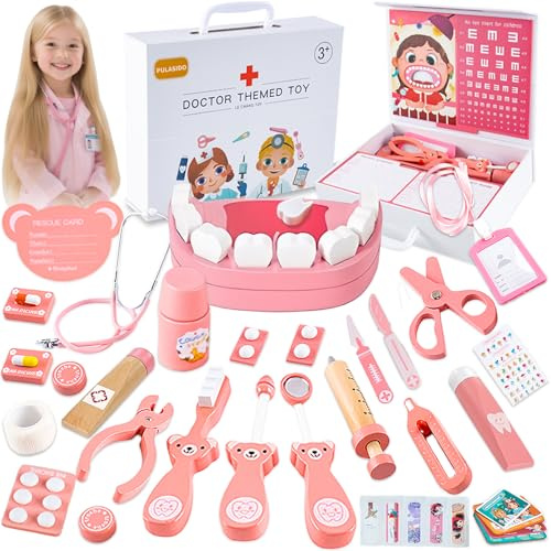 Arztkoffer Kinder Holz Spielset,Doktorkoffer für Kinder ab 3, 4, 5 Jahre Medizinische Spielzeug Mit Echtem Stethoskop Rollenspiel Spielzeug