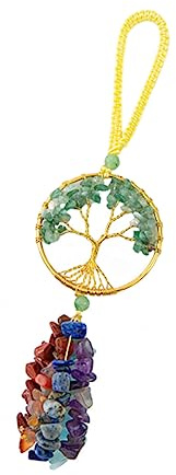 CVUTOVO Colgante Árbol Vida Cristal 7 Chakras Gotas Cristal Verde Decoración Ventana Hogar Jardín Accesorios Lámparas Colgantes Decorativos