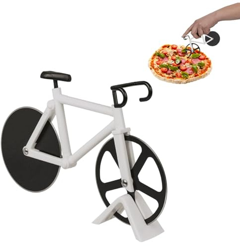Pizzaschneider als Fahrrad – lustiger Edelstahl-Pizzaroller – weiß | Scharfes Schneiderad – Anti-Haftbeschichtung – Rennrad zum Teilen von Flammkuchen – Küchen-Fun-Artikel – Seaside No.64