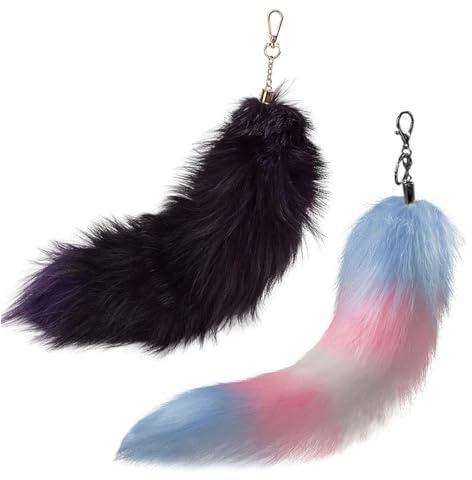 Nocyclonic 2 Stück Therian Tail Fuchsschwanz Anhänger Fell Schwanz Keychain etwa 38-42cm Extra Groß Fuchs Schlüsselanhänger Tasche Zusätze Auto Schlüsselketten Anhänger (01)