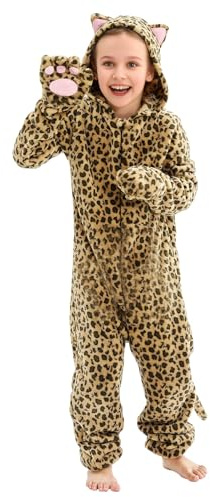 AUYAO Combinaison de Léopard pour Enfant, Déguisement Léopard à Capuche pour Garçon Fille, Costumes Animaux Nuit, Combinaison Halloween Enfant, Animal Déguisements pour Halloween Carnaval