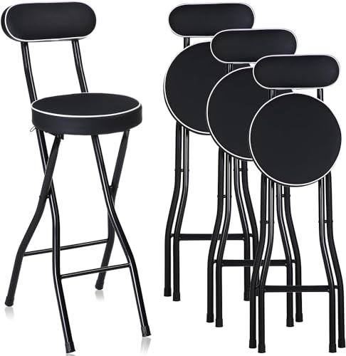 Sgabello alto da bar portatile con schienale, sgabello pieghevole imbottito per cucina, giardino, campeggio, salvaspazio, leggero, design elegante