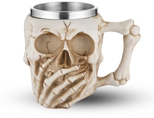 AsAlways Stainless Steel Skull Beer Mug Gothic Beer Stein Novelty Drinking Cup for Wine Coffee Halloween Accessory Gift 400ML/13.5OZ