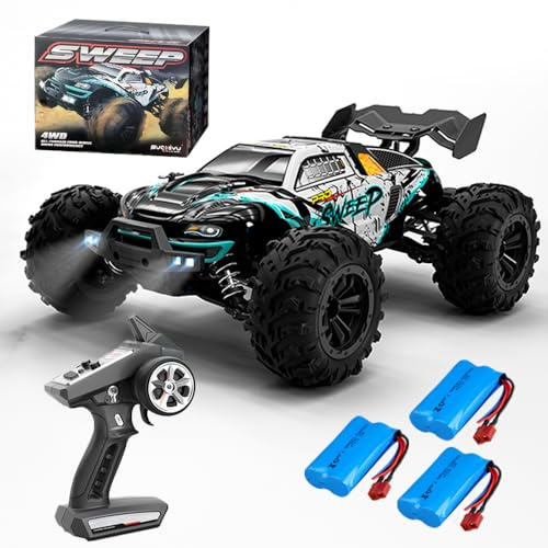 X-Verse 16101PRO 70KM/H Ferngesteuertes Auto Bürstenloser, 1:16 RC Auto Hohe Geländewagen Offroad Rennauto, 4WD Wasserdichtes RC Truggy RC Truck für Erwachsene (3 Batterien, Blau)