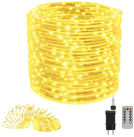 XMTECH LED Lichtschlauch 50M Warmweiß 500 LEDs Außen Innen, IP44, 8 Modi Dimmbar Timer Fernbedienung, Lichterkette für Weihnachten, Party, Balkon, Garten Deko