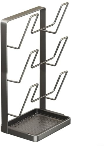 Puupaa Home Tower - Supporto per coperchio e mestolo, organizer per utensili da cucina con tacche verticali e protezione per piano di lavoro (rack a tre strati)