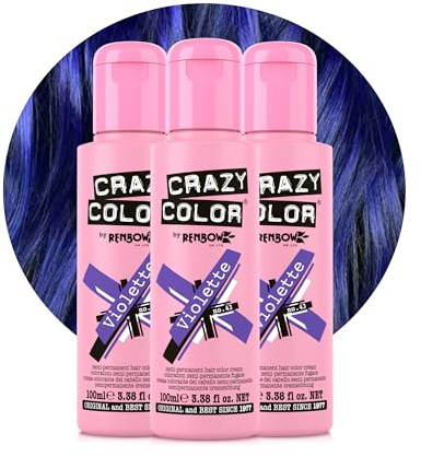 Crazy Color Violette Purple Hair Dye Trio 300ml | Vibrant Semi Permanent, Highly Pigmented Conditioning & Oil Nourishing Vegan Formula | No Bleach or Ammonia