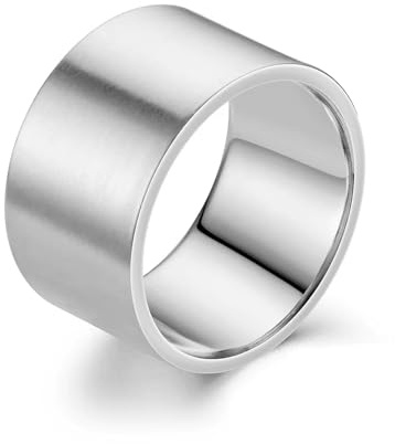 Herrring i rostfritt stål med bred kant, 12 mm, silver, storlek 8