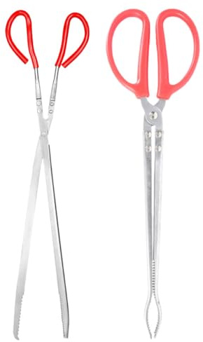 COHEALI Pinzas para Serpientes de Acero Inoxidable 52 Cm, Pinzas de Alimentación y Captura Mango Antideslizante, 2 Unidades (Curva y Recta) para Reptiles, Acuarios y Uso Exterior