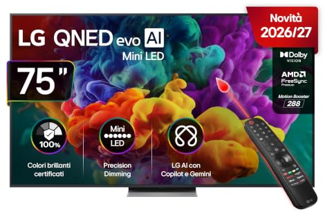 LG QNED evo AI MiniLED 75 Pollici, Serie QNED86B 2026 Smart TV 4K - 75QNED86B6B