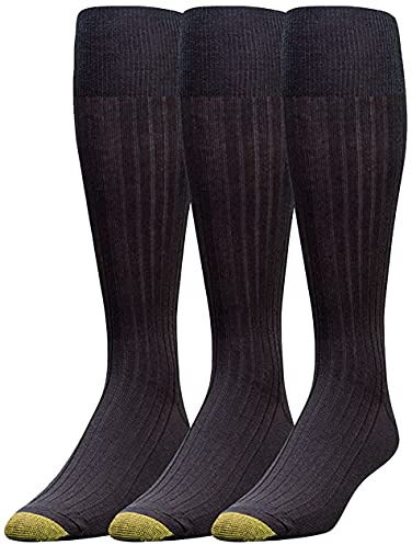 GOLDTOE Men's Canterbury Over-The-Calf Dress Socks, 3-Pairs, Black, Large
