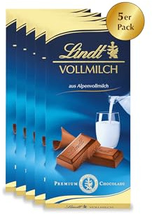 Lindt Vollmilch Tafel 100g, der Tafelklassiker aus zartschmelzender Alpenvollmilch-Schokolade, wiederverschließbare Verpackung, glutenfrei, 5er Pack (5 x 100 g)