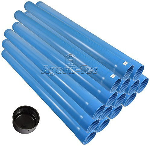 Agora-Tec® 3 Zoll DN 80 Brunnenrohr - Set (15 Meter) mit 13 Meter Vollwandrohr, Endkappe und 2 Meter Filterrohr mit Einer (Schlitzweite: 0.5mm)