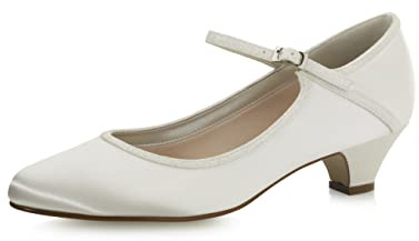 Rainbow Club Brautschuhe Marsha - Damen Pumps gepolstert, flach, Glitzer, Ivory/Creme, Satin - Gr. 41 (UK 8)
