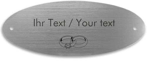 Ovales Türschild mit personalisierter Gravur aus Acryl in Edelstahl-Optik - 90 x 35 mm, silber-metallic - Namensschild, Klingelschild